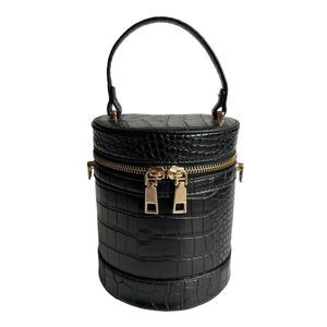 🔃Croc Embossed Black Cylinder Top Handle Crossbody Bucket Bag